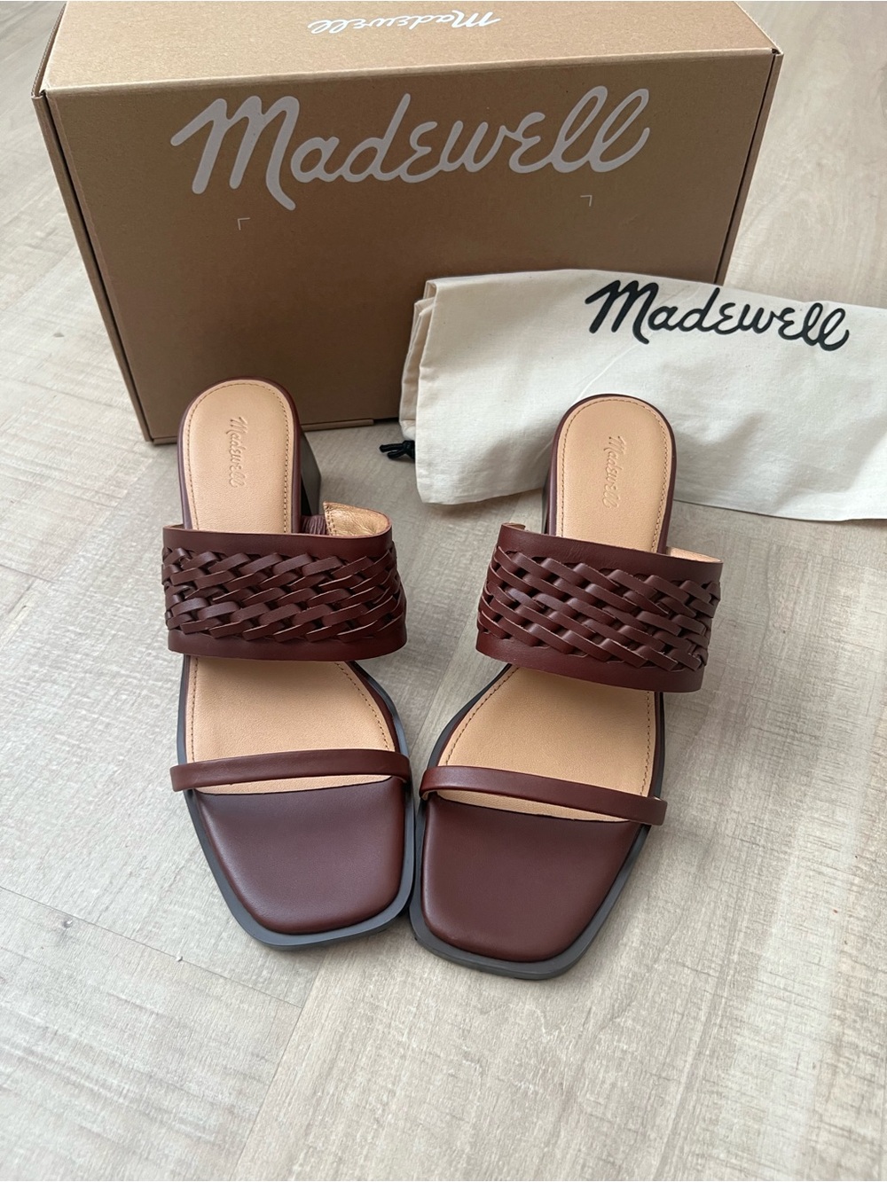 NWT Madewell Braided Leather Slide Mules in Dark Brown